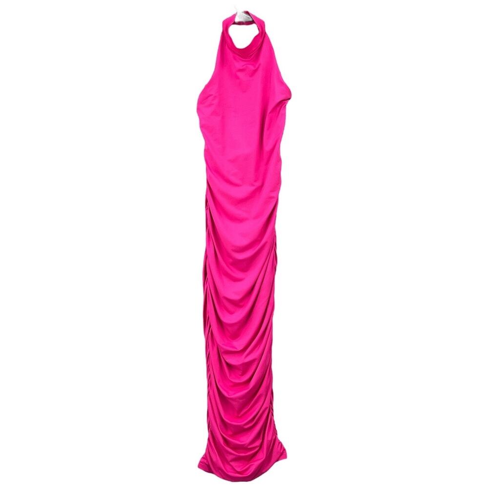 Superdown Women's Size Small Mallory High Neck Midi Ruched Halter Dress Pink